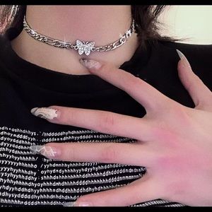 butterfly necklace choker small silver